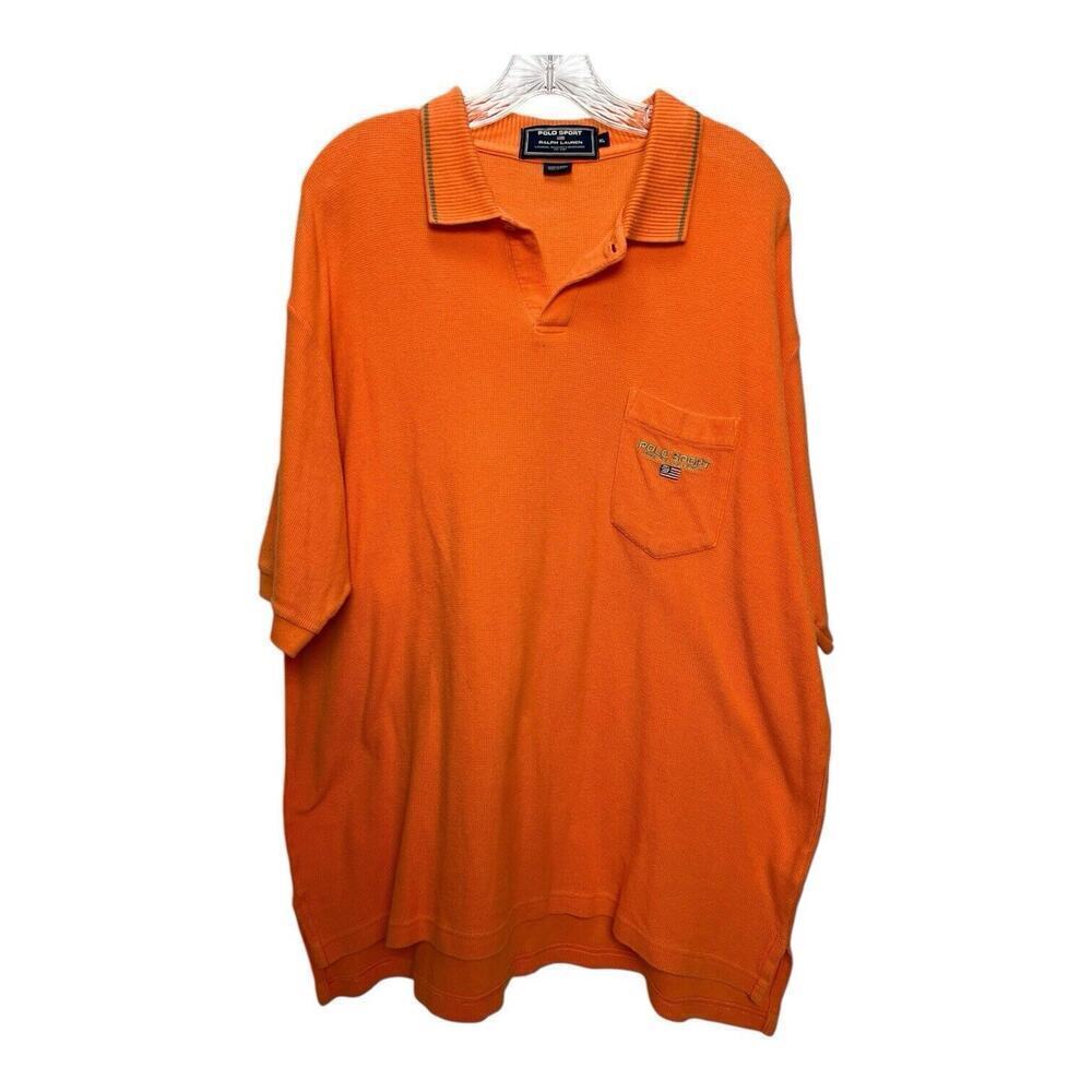 VTG Polo Sport Ralph Lauren Men’s Polo Shirt Waffle Knit Orange Spell Out XLarge